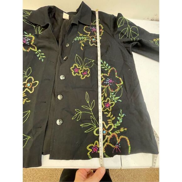 Vikki Vi Black Linen/Cotton Blend Floral Embroidery Lined Jacket Blazer Size 2X - Picture 7 of 7